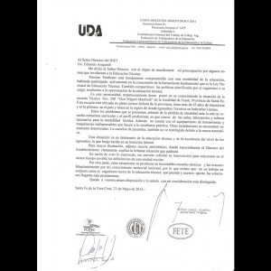 Reclamo de UDA por la Escuela Tcnica N 298 