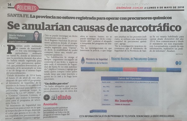 Diario CR�NICA tom� investigaci�n de NOTA22.COM sobre precursores qu�micos