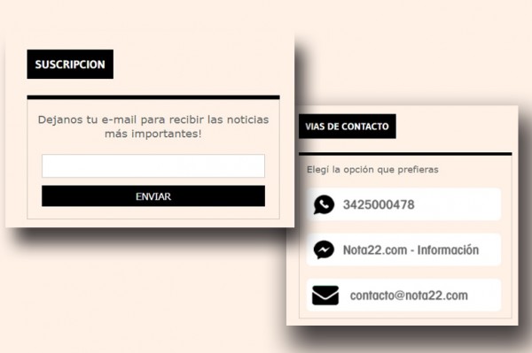 NOTA22.COM: Suscribite de forma gratuita | Tenemos nuevas vas de contacto